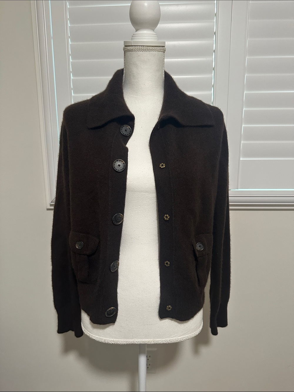 Neiman Marcus Dark Brown Button-Front Knit Shirt Jacket Medium | At